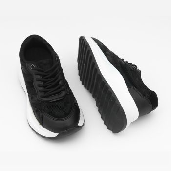 +6 cm Boy Uzatan Gizli Topuklu Siyah Renk Kadın Spor Ayakkabı, Sneaker